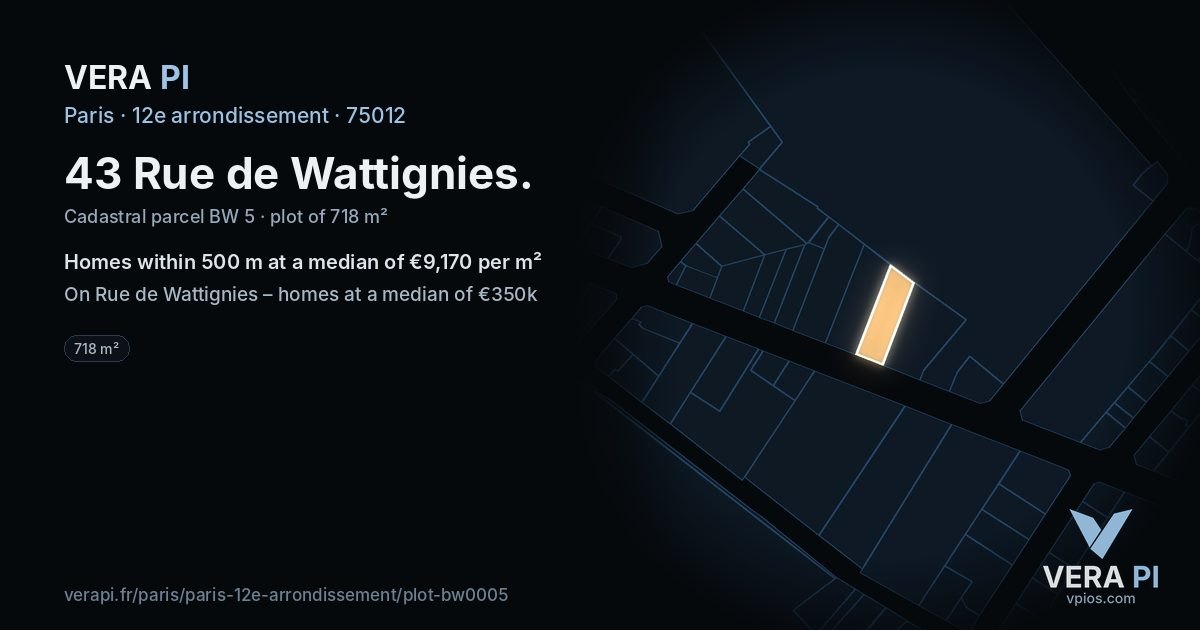 43 Rue de Wattignies, 12e arrondissement at night – the plot lit, the parcels around coloured by the prices near them