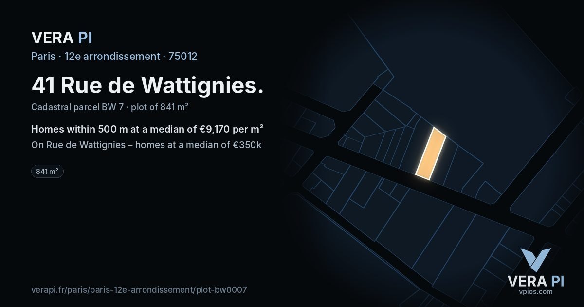 41 Rue de Wattignies, 12e arrondissement at night – the plot lit, the parcels around coloured by the prices near them