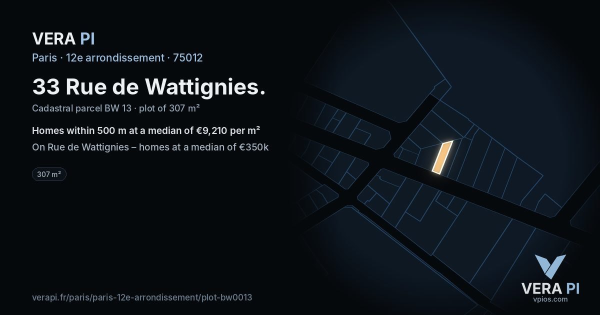 33 Rue de Wattignies, 12e arrondissement at night – the plot lit, the parcels around coloured by the prices near them