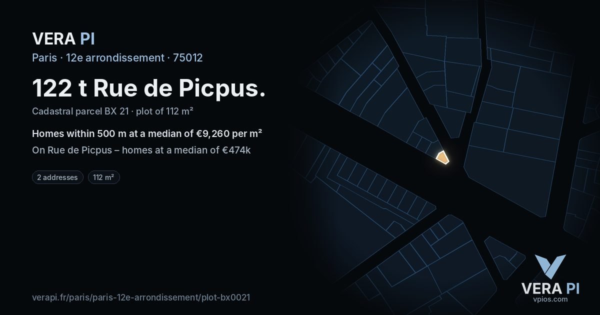 122 t Rue de Picpus, 12e arrondissement at night – the plot lit, the parcels around coloured by the prices near them
