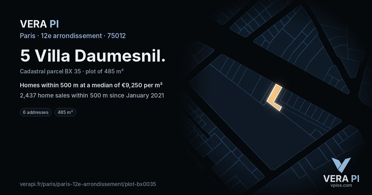5 Villa Daumesnil, 12e arrondissement at night – the plot lit, the parcels around coloured by the prices near them