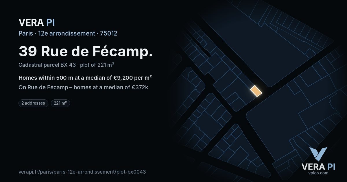 39 Rue de Fécamp, 12e arrondissement at night – the plot lit, the parcels around coloured by the prices near them