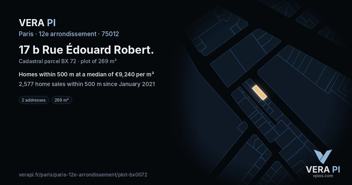 17 b Rue Édouard Robert, 12e arrondissement at night – the plot lit, the parcels around coloured by the prices near them