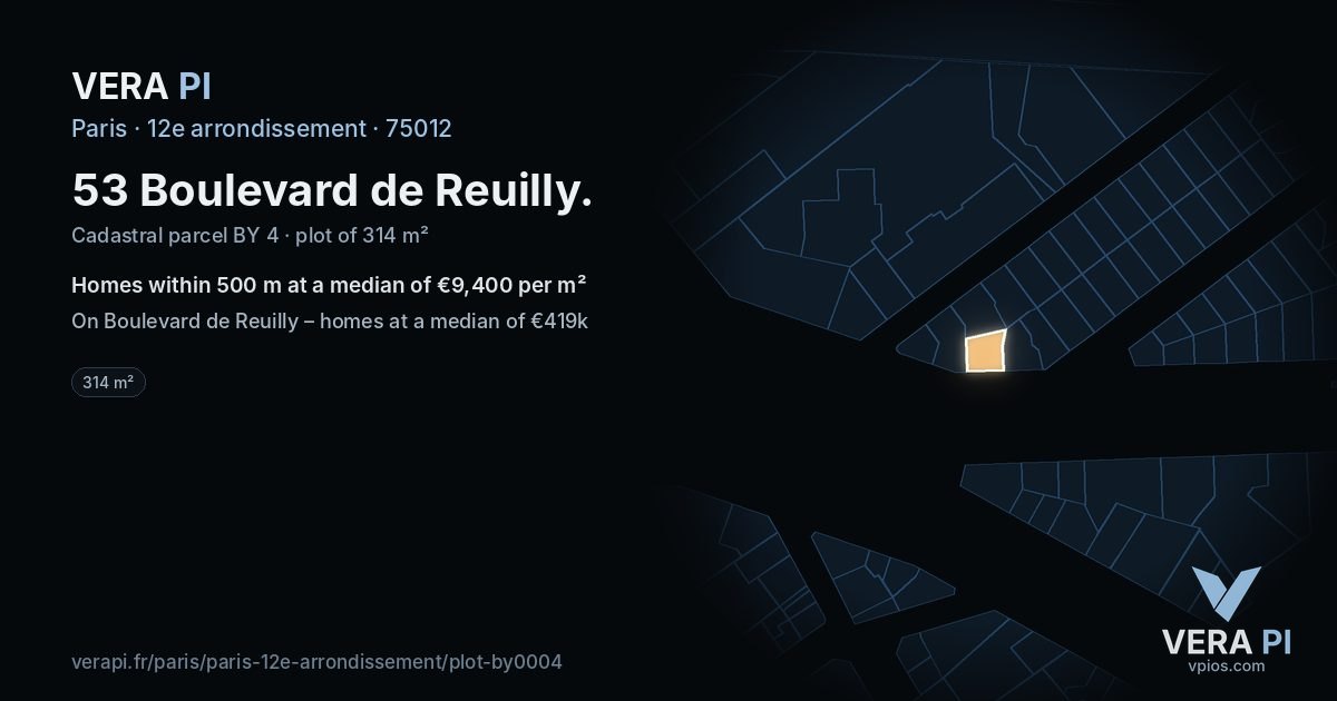 53 Boulevard de Reuilly, 12e arrondissement at night – the plot lit, the parcels around coloured by the prices near them