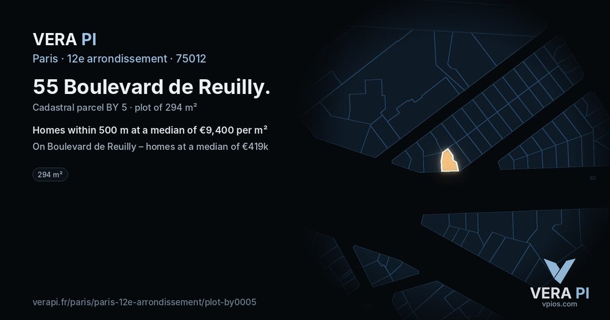 55 Boulevard de Reuilly, 12e arrondissement at night – the plot lit, the parcels around coloured by the prices near them