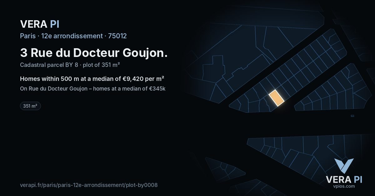 3 Rue du Docteur Goujon, 12e arrondissement at night – the plot lit, the parcels around coloured by the prices near them