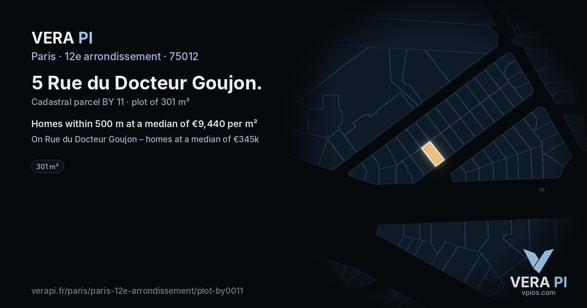5 Rue du Docteur Goujon, 12e arrondissement at night – the plot lit, the parcels around coloured by the prices near them