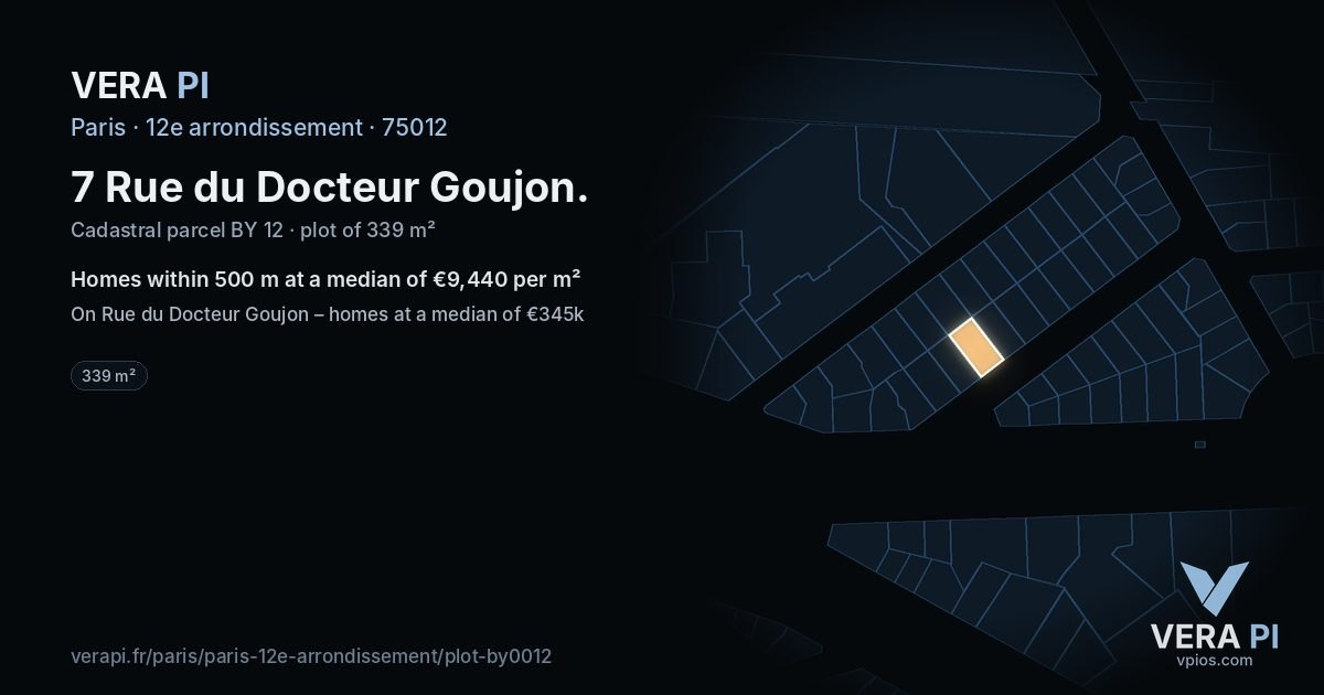 7 Rue du Docteur Goujon, 12e arrondissement at night – the plot lit, the parcels around coloured by the prices near them