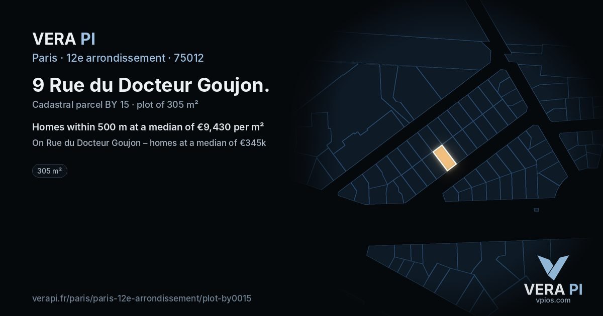 9 Rue du Docteur Goujon, 12e arrondissement at night – the plot lit, the parcels around coloured by the prices near them