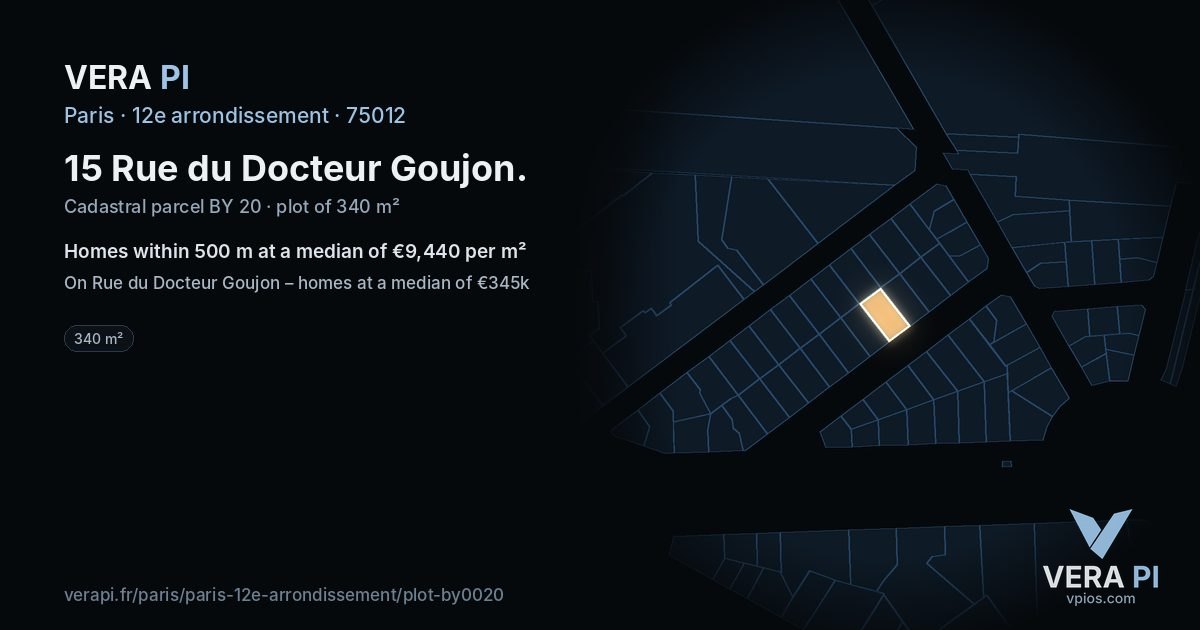 15 Rue du Docteur Goujon, 12e arrondissement at night – the plot lit, the parcels around coloured by the prices near them