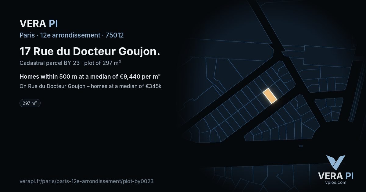 17 Rue du Docteur Goujon, 12e arrondissement at night – the plot lit, the parcels around coloured by the prices near them
