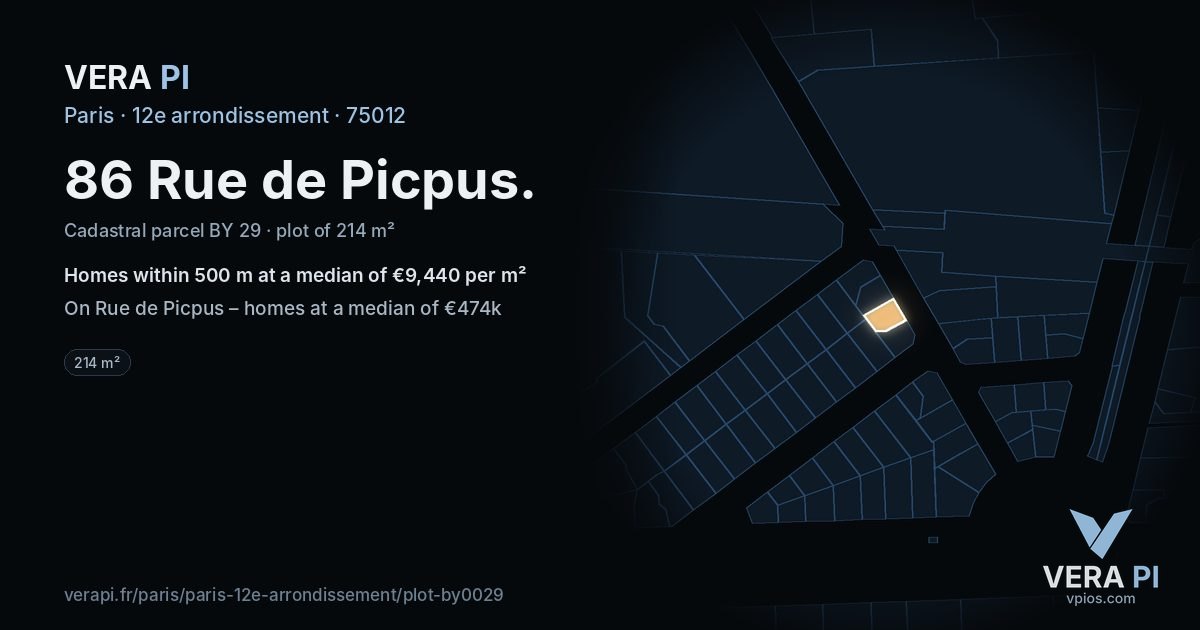 86 Rue de Picpus, 12e arrondissement at night – the plot lit, the parcels around coloured by the prices near them