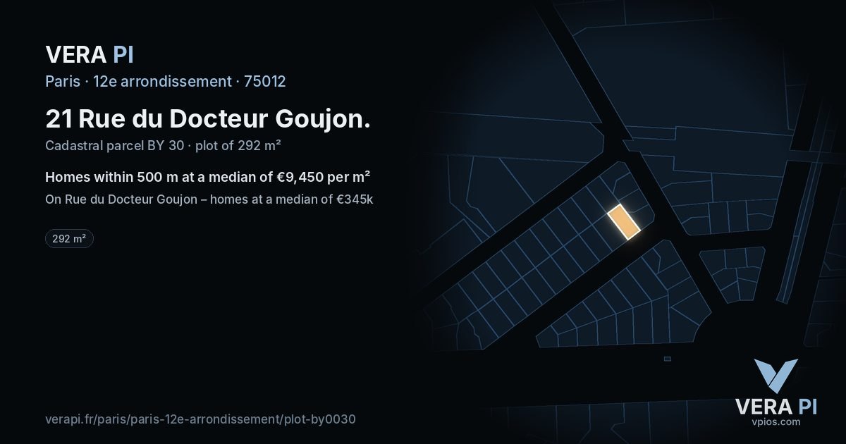 21 Rue du Docteur Goujon, 12e arrondissement at night – the plot lit, the parcels around coloured by the prices near them