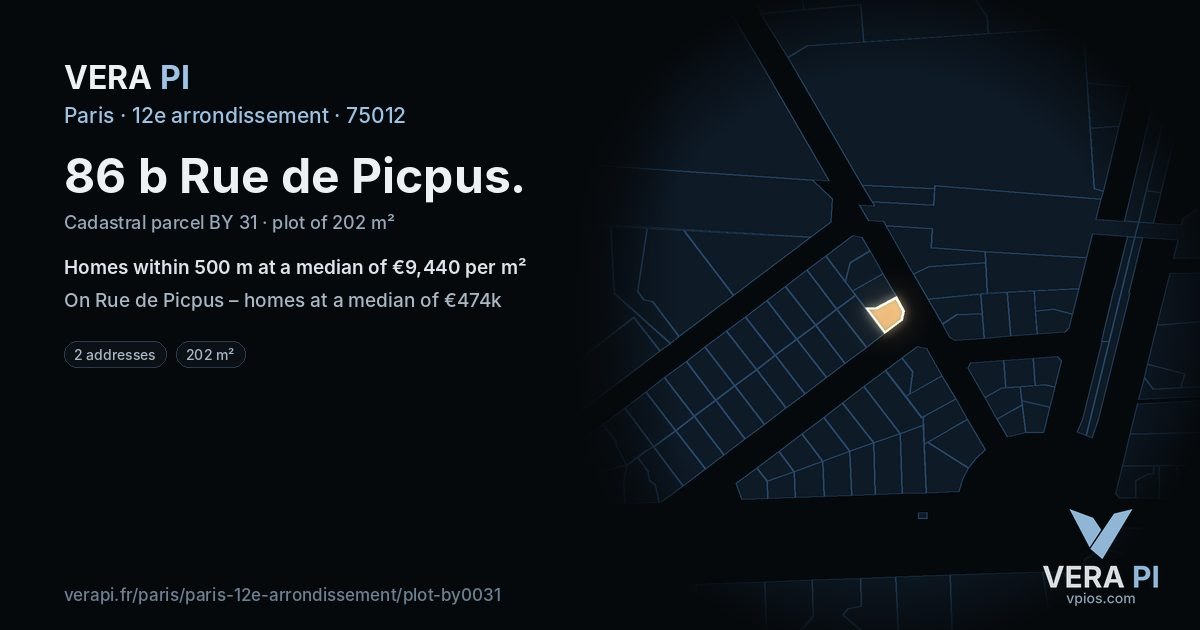86 b Rue de Picpus, 12e arrondissement at night – the plot lit, the parcels around coloured by the prices near them