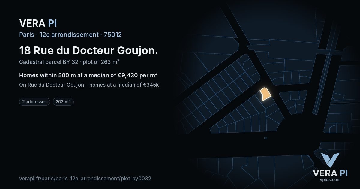 18 Rue du Docteur Goujon, 12e arrondissement at night – the plot lit, the parcels around coloured by the prices near them