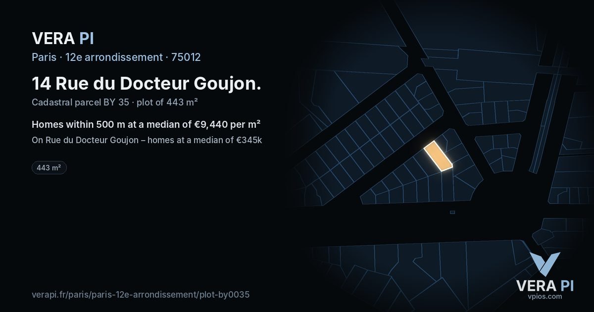14 Rue du Docteur Goujon, 12e arrondissement at night – the plot lit, the parcels around coloured by the prices near them