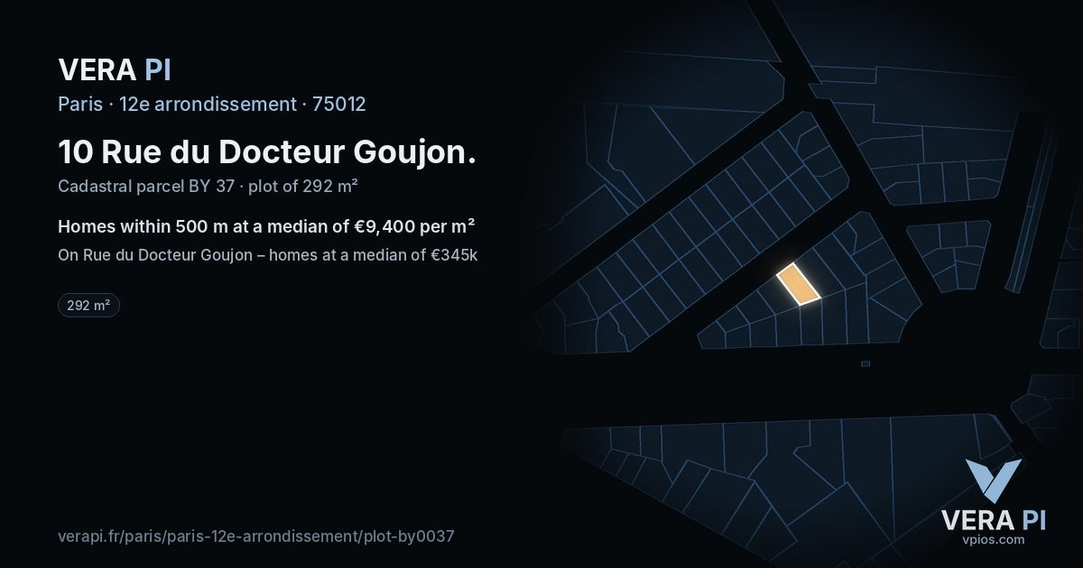 10 Rue du Docteur Goujon, 12e arrondissement at night – the plot lit, the parcels around coloured by the prices near them