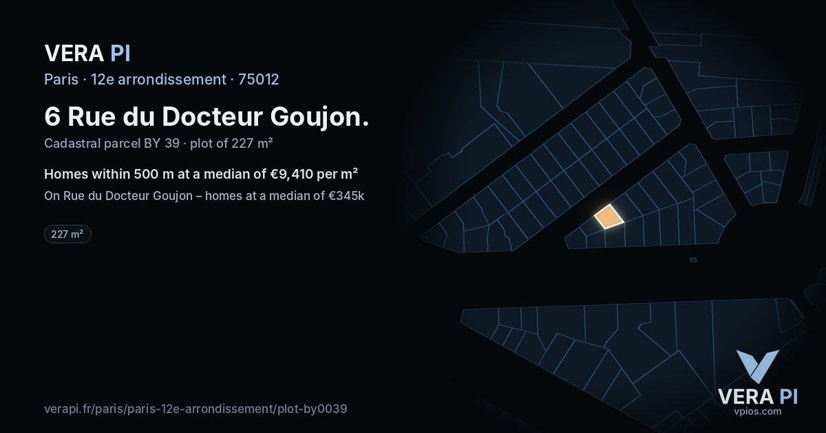 6 Rue du Docteur Goujon, 12e arrondissement at night – the plot lit, the parcels around coloured by the prices near them