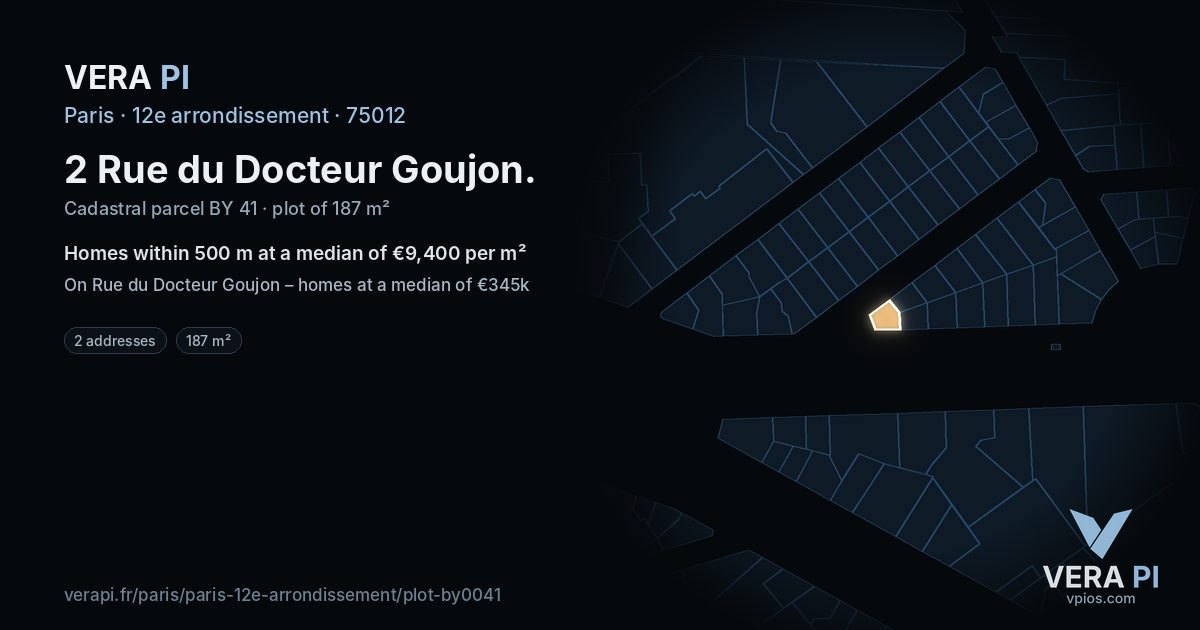 2 Rue du Docteur Goujon, 12e arrondissement at night – the plot lit, the parcels around coloured by the prices near them
