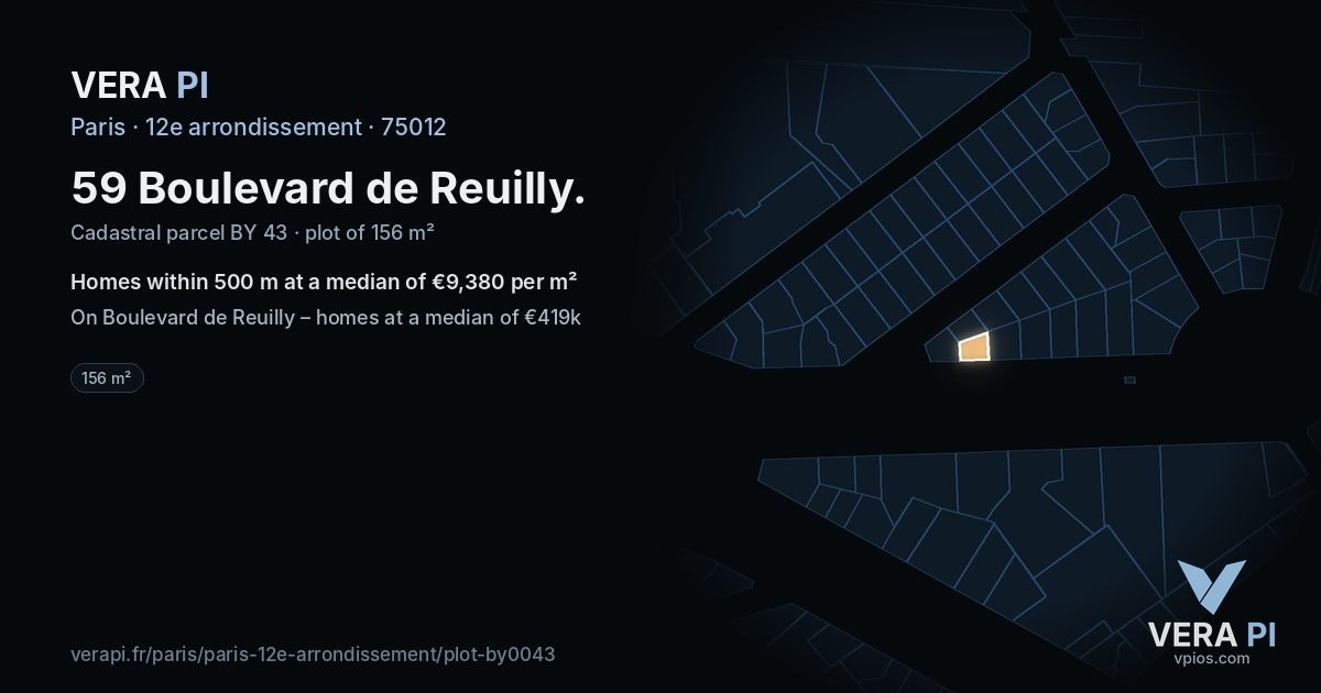 59 Boulevard de Reuilly, 12e arrondissement at night – the plot lit, the parcels around coloured by the prices near them