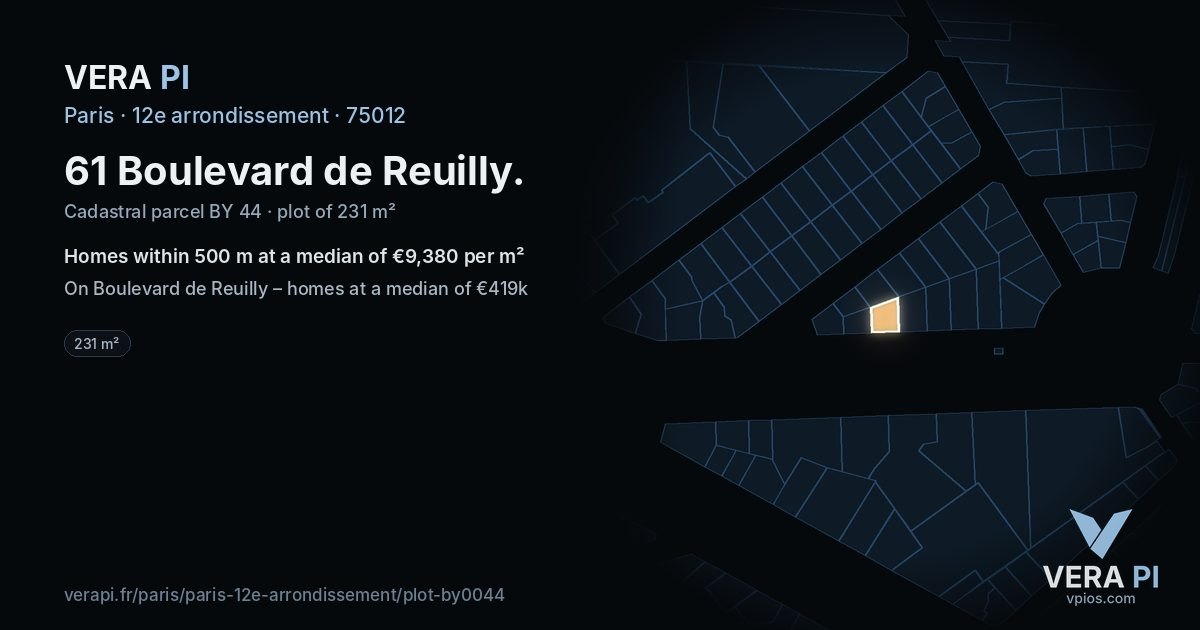61 Boulevard de Reuilly, 12e arrondissement at night – the plot lit, the parcels around coloured by the prices near them
