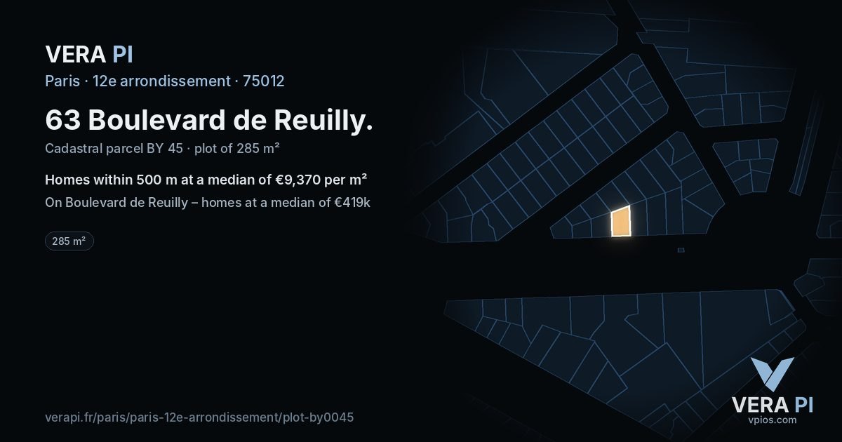63 Boulevard de Reuilly, 12e arrondissement at night – the plot lit, the parcels around coloured by the prices near them