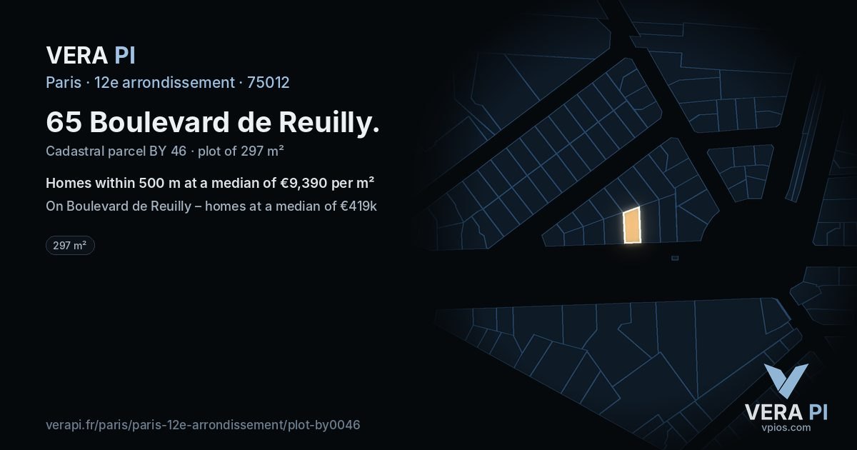 65 Boulevard de Reuilly, 12e arrondissement at night – the plot lit, the parcels around coloured by the prices near them