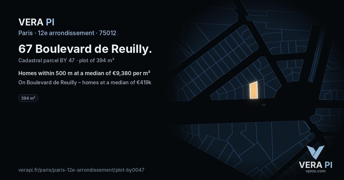 67 Boulevard de Reuilly, 12e arrondissement at night – the plot lit, the parcels around coloured by the prices near them