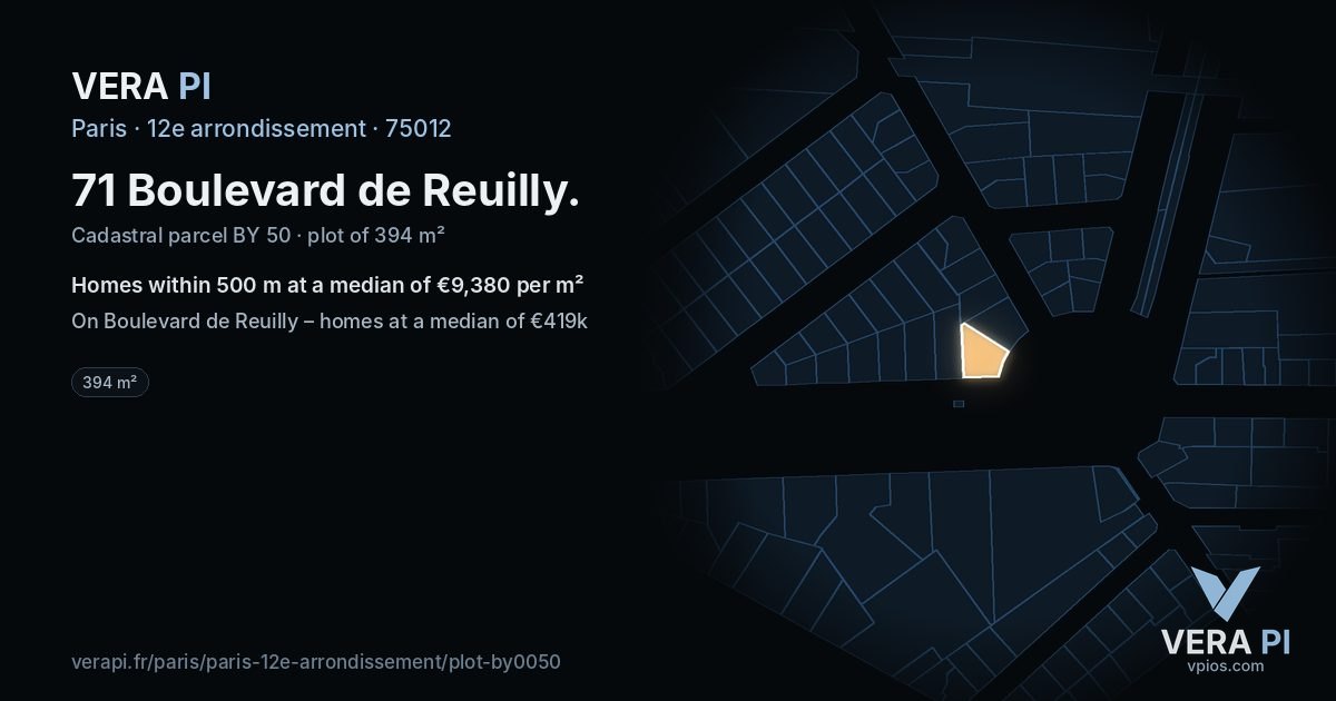 71 Boulevard de Reuilly, 12e arrondissement at night – the plot lit, the parcels around coloured by the prices near them
