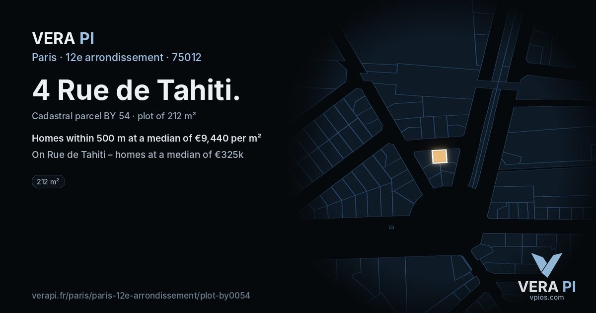 4 Rue de Tahiti, 12e arrondissement at night – the plot lit, the parcels around coloured by the prices near them