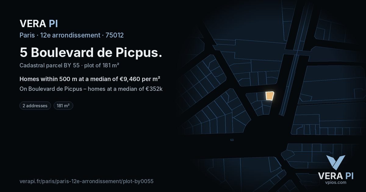 5 Boulevard de Picpus, 12e arrondissement at night – the plot lit, the parcels around coloured by the prices near them