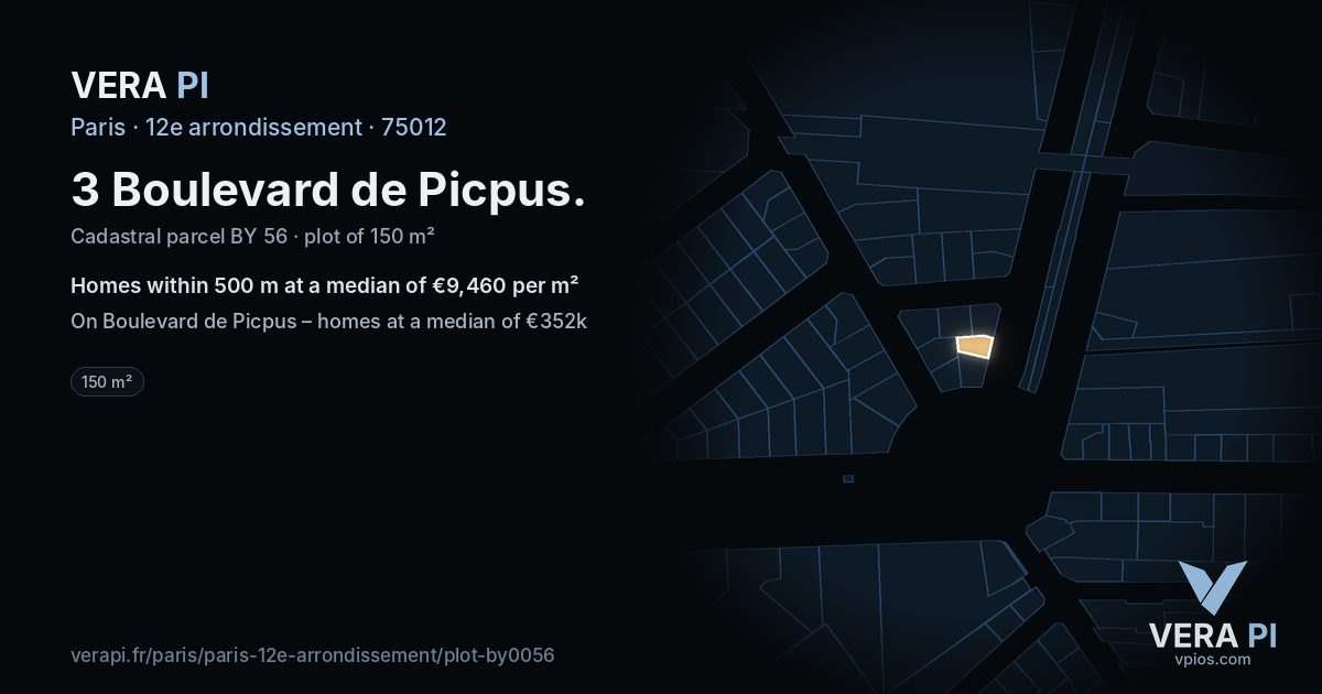 3 Boulevard de Picpus, 12e arrondissement at night – the plot lit, the parcels around coloured by the prices near them