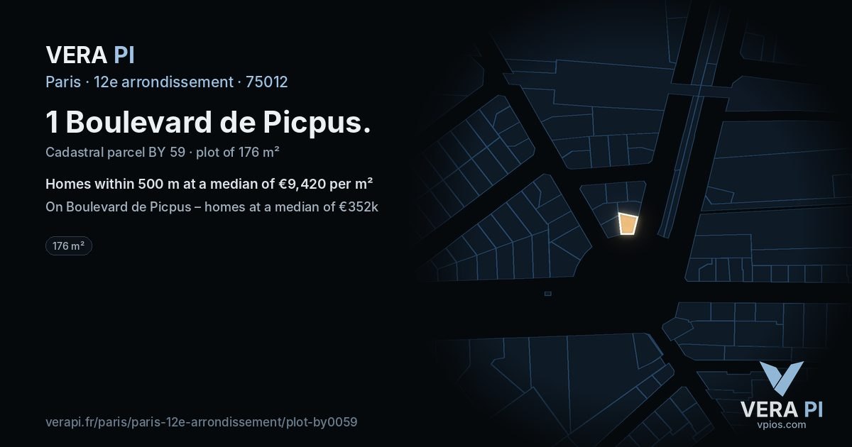 1 Boulevard de Picpus, 12e arrondissement at night – the plot lit, the parcels around coloured by the prices near them