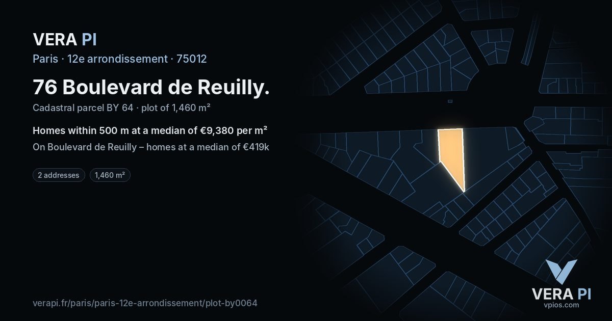 76 Boulevard de Reuilly, 12e arrondissement at night – the plot lit, the parcels around coloured by the prices near them