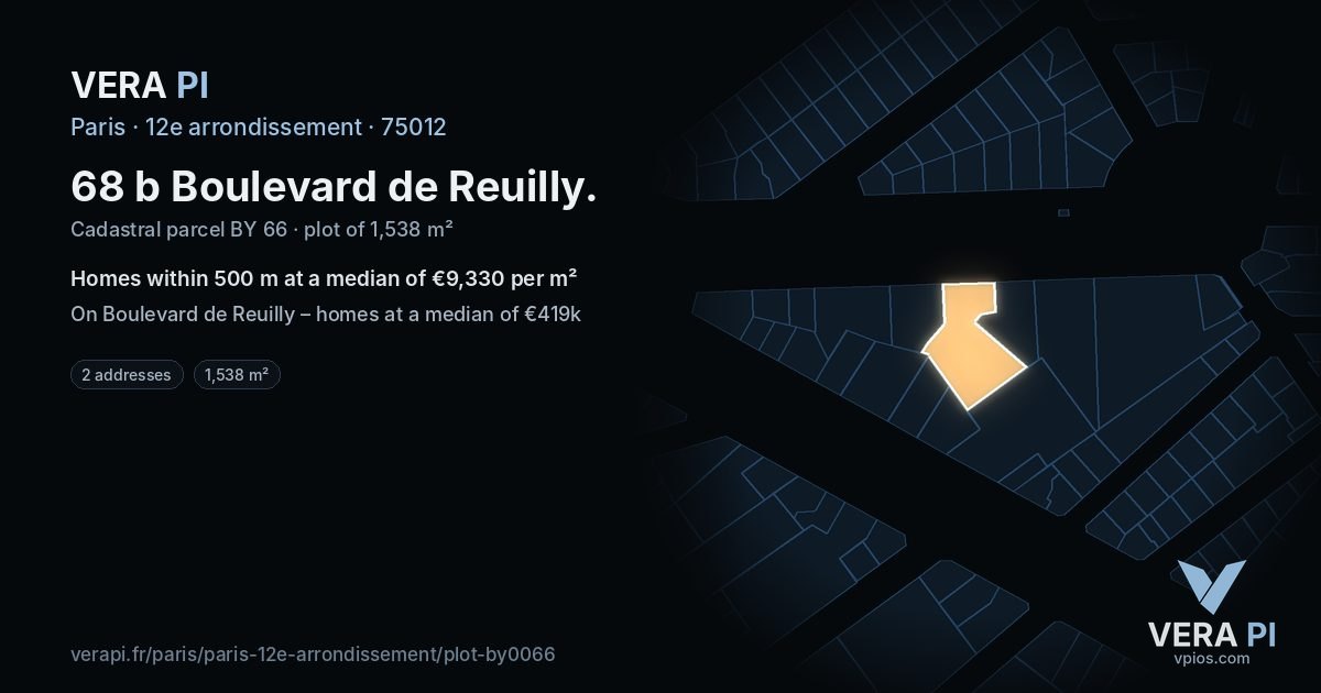 68 b Boulevard de Reuilly, 12e arrondissement at night – the plot lit, the parcels around coloured by the prices near them