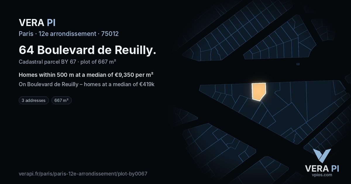 64 Boulevard de Reuilly, 12e arrondissement at night – the plot lit, the parcels around coloured by the prices near them