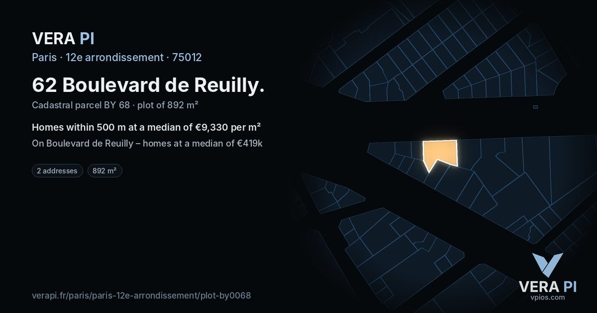 62 Boulevard de Reuilly, 12e arrondissement at night – the plot lit, the parcels around coloured by the prices near them