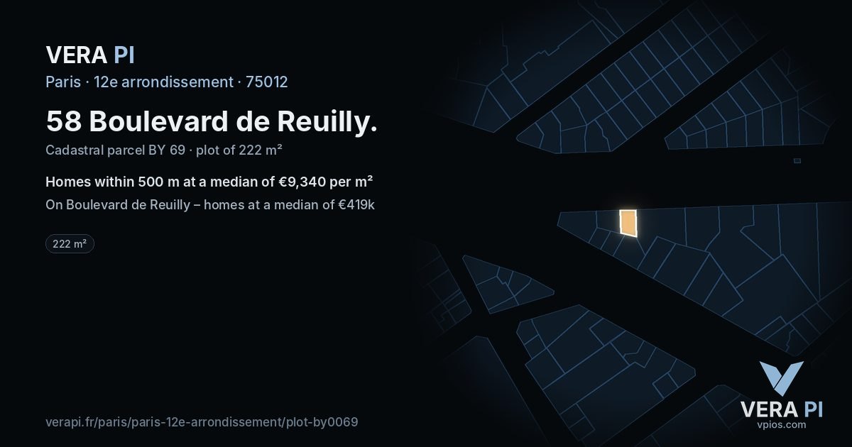 58 Boulevard de Reuilly, 12e arrondissement at night – the plot lit, the parcels around coloured by the prices near them