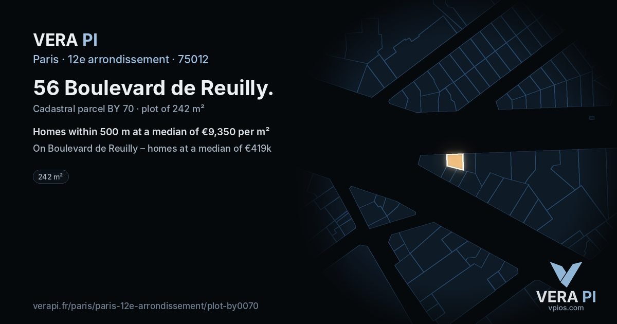 56 Boulevard de Reuilly, 12e arrondissement at night – the plot lit, the parcels around coloured by the prices near them