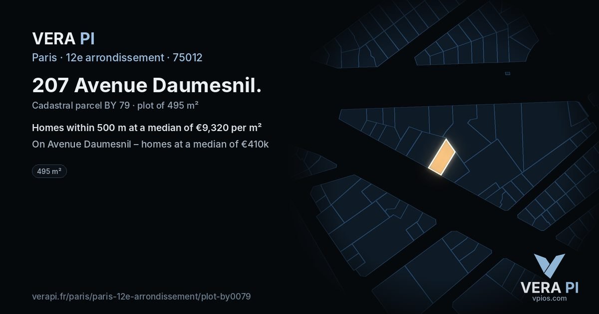 207 Avenue Daumesnil, 12e arrondissement at night – the plot lit, the parcels around coloured by the prices near them