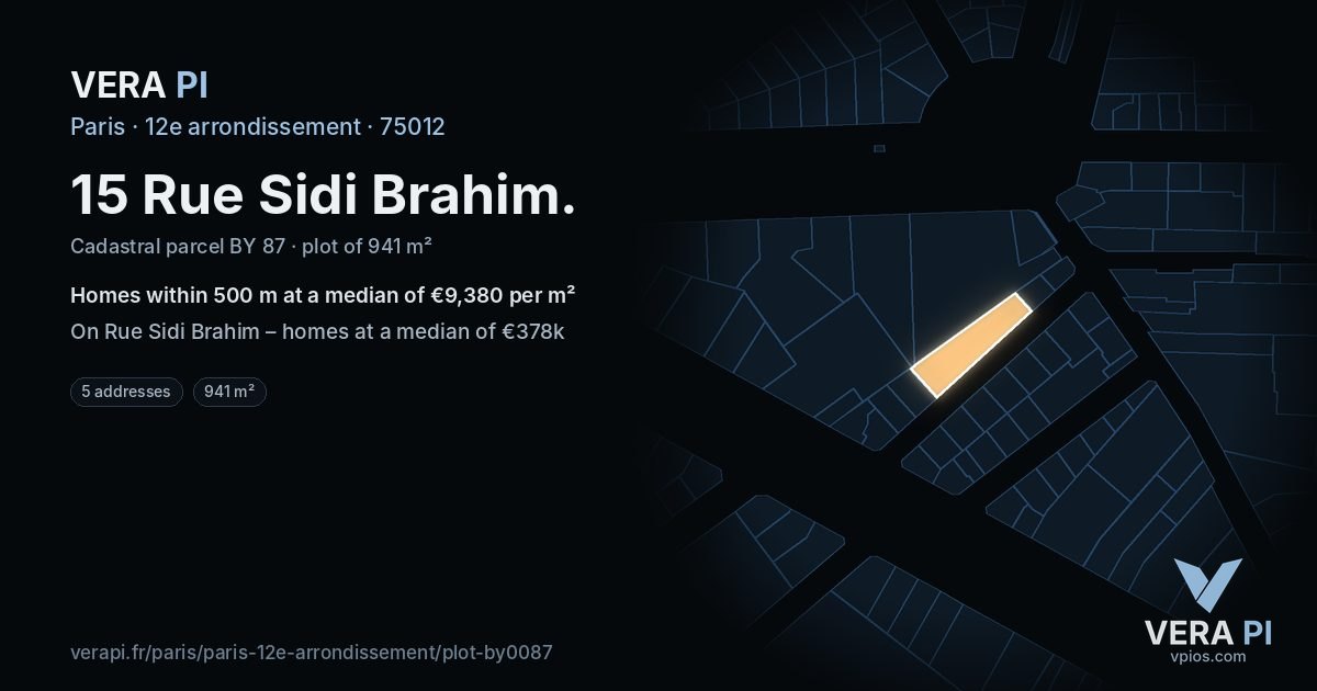 15 Rue Sidi Brahim, 12e arrondissement at night – the plot lit, the parcels around coloured by the prices near them