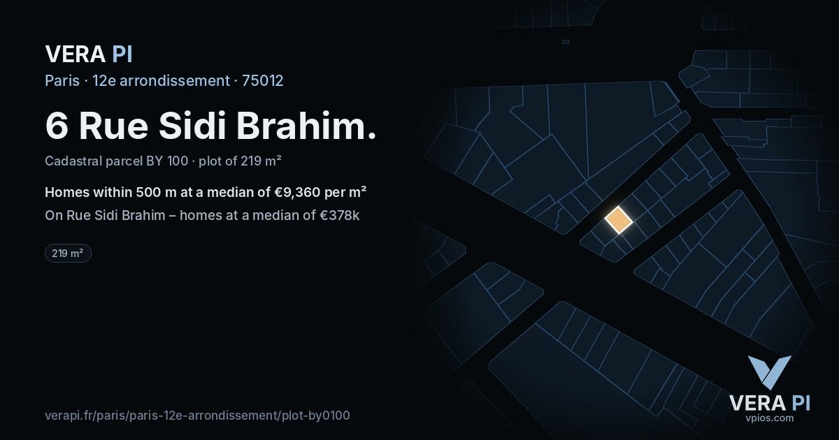 6 Rue Sidi Brahim, 12e arrondissement at night – the plot lit, the parcels around coloured by the prices near them