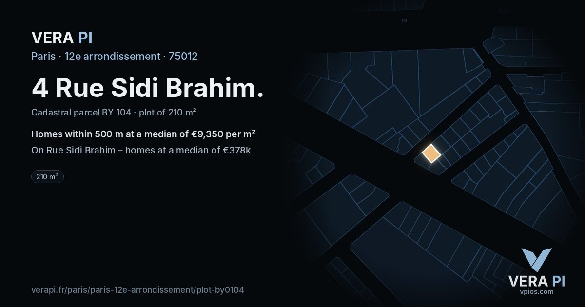 4 Rue Sidi Brahim, 12e arrondissement at night – the plot lit, the parcels around coloured by the prices near them