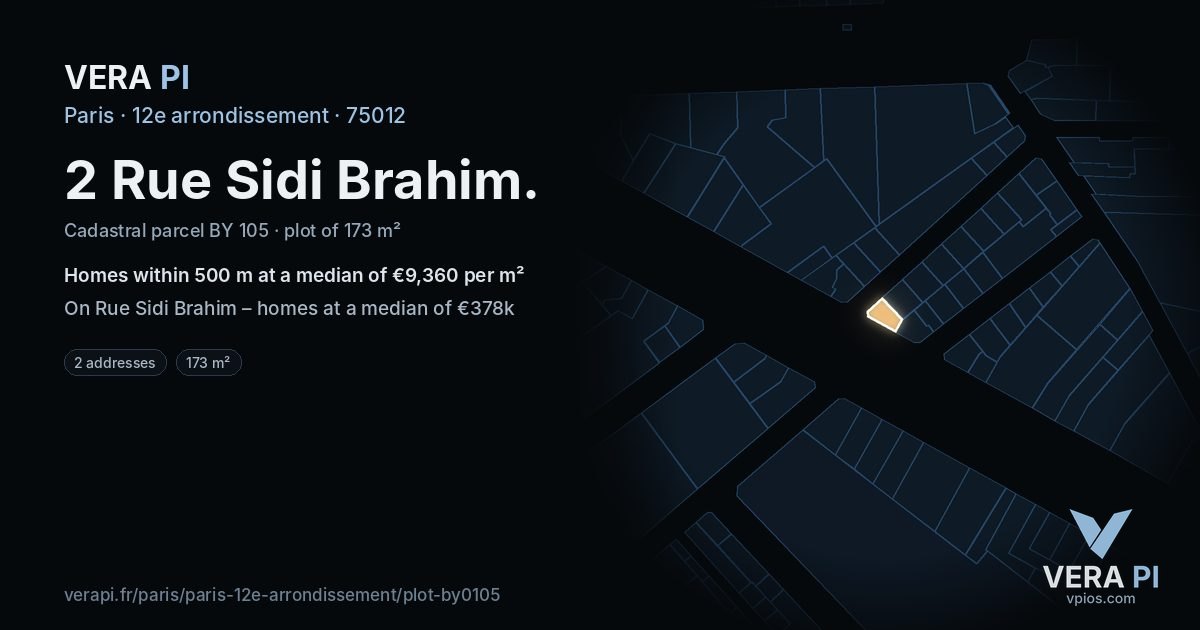 2 Rue Sidi Brahim, 12e arrondissement at night – the plot lit, the parcels around coloured by the prices near them