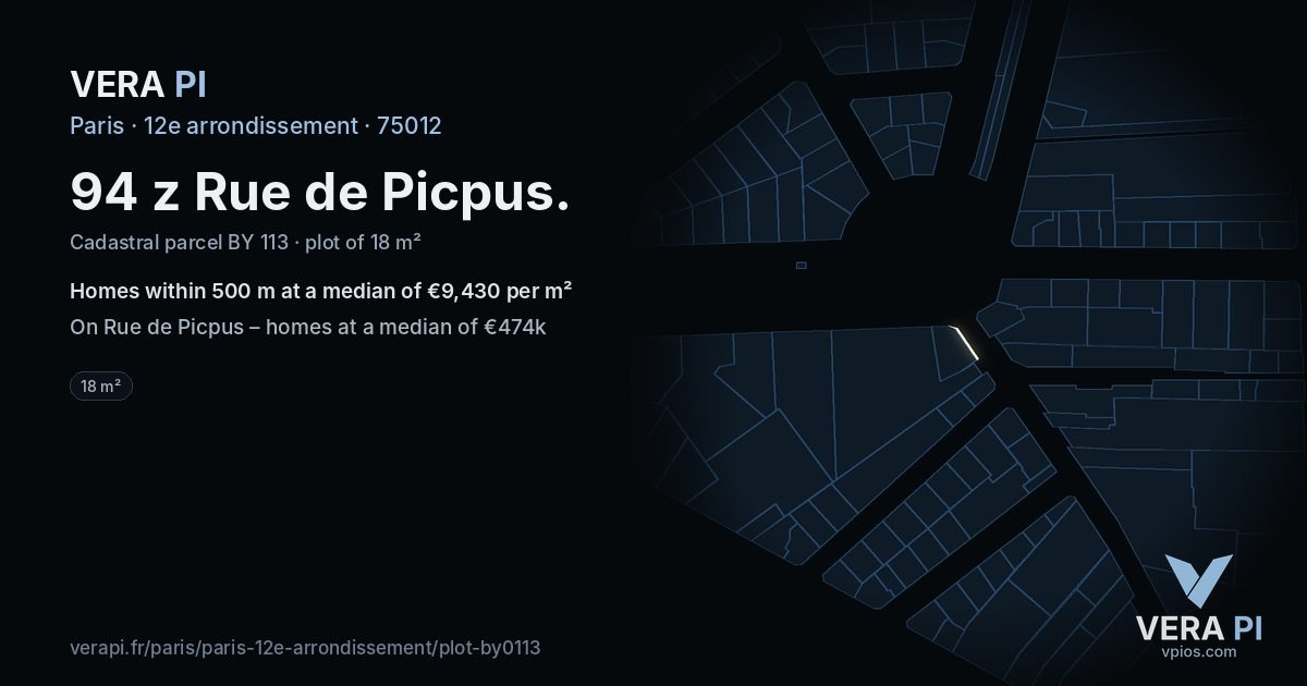 94 z Rue de Picpus, 12e arrondissement at night – the plot lit, the parcels around coloured by the prices near them