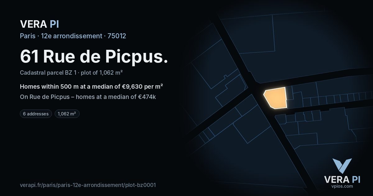 61 Rue de Picpus, 12e arrondissement at night – the plot lit, the parcels around coloured by the prices near them