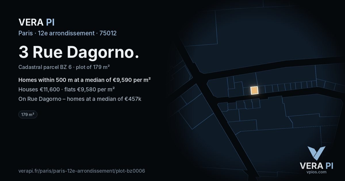 3 Rue Dagorno, 12e arrondissement at night – the plot lit, the parcels around coloured by the prices near them