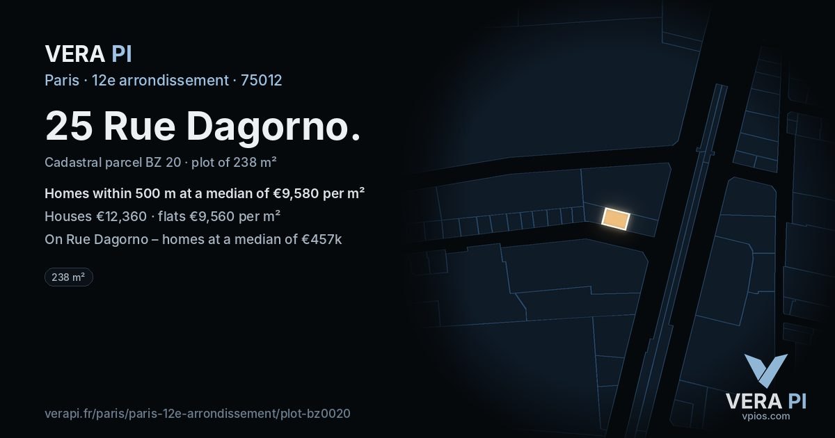 25 Rue Dagorno, 12e arrondissement at night – the plot lit, the parcels around coloured by the prices near them