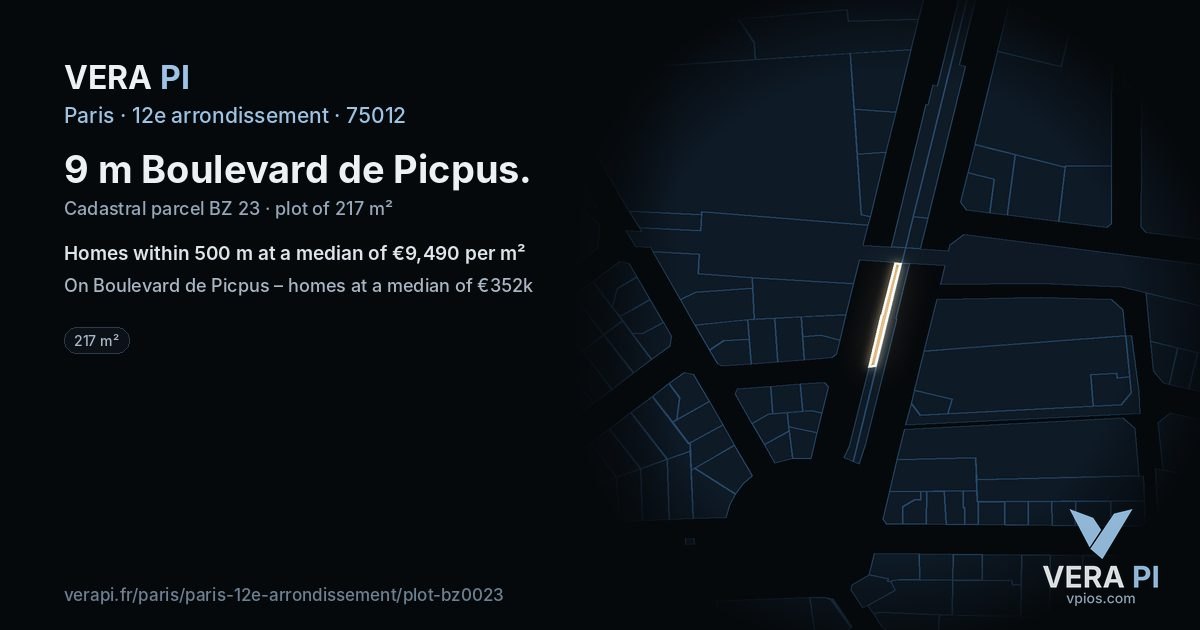 9 m Boulevard de Picpus, 12e arrondissement at night – the plot lit, the parcels around coloured by the prices near them