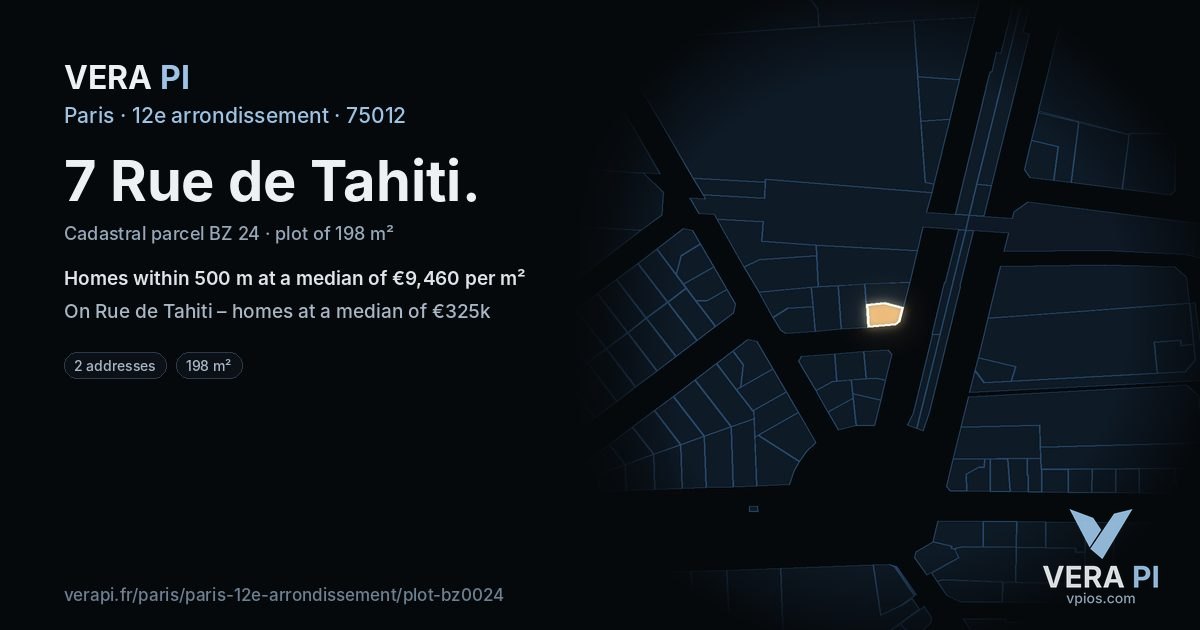7 Rue de Tahiti, 12e arrondissement at night – the plot lit, the parcels around coloured by the prices near them